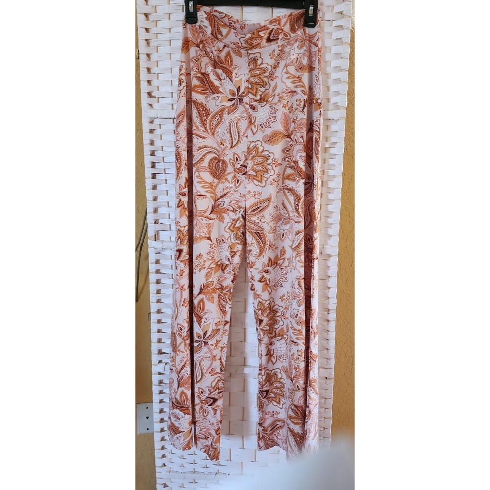 New SHEIN Boho Wide Leg Pants Peach Paisley Floral Print Size M
